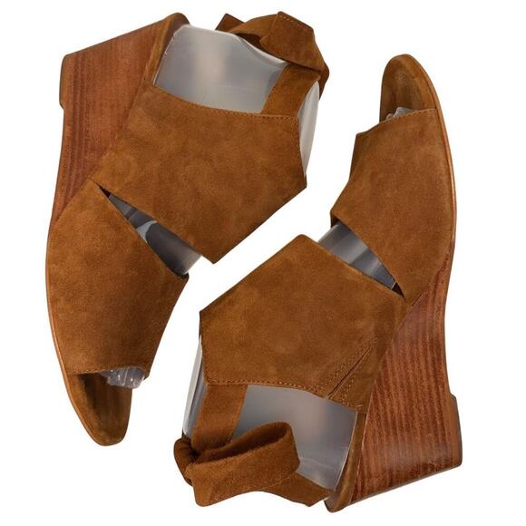 Brown Suede Ankle Wrap Tie Platform Wedges Heel Womens Sz 9M Soft Leather Brazil - Picture 8 of 16